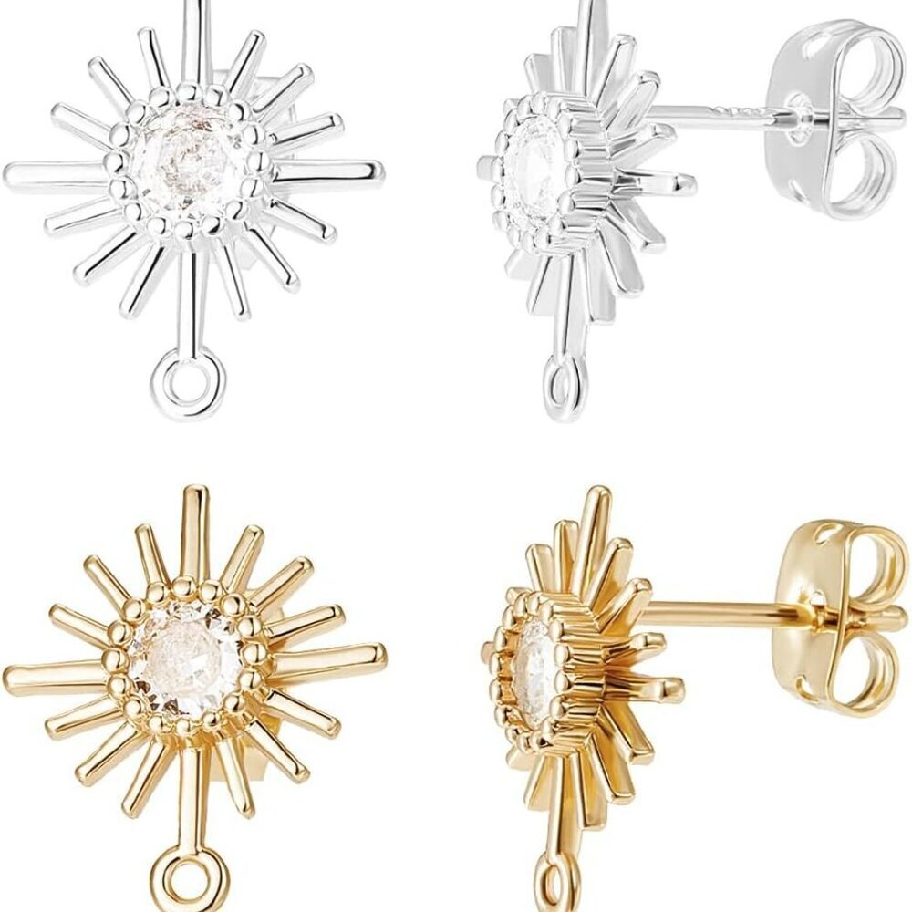 12Pcs 2 Colors Cubic Zirconia Stud 18K Gold & 925 Sterling Silver Plated Celesti